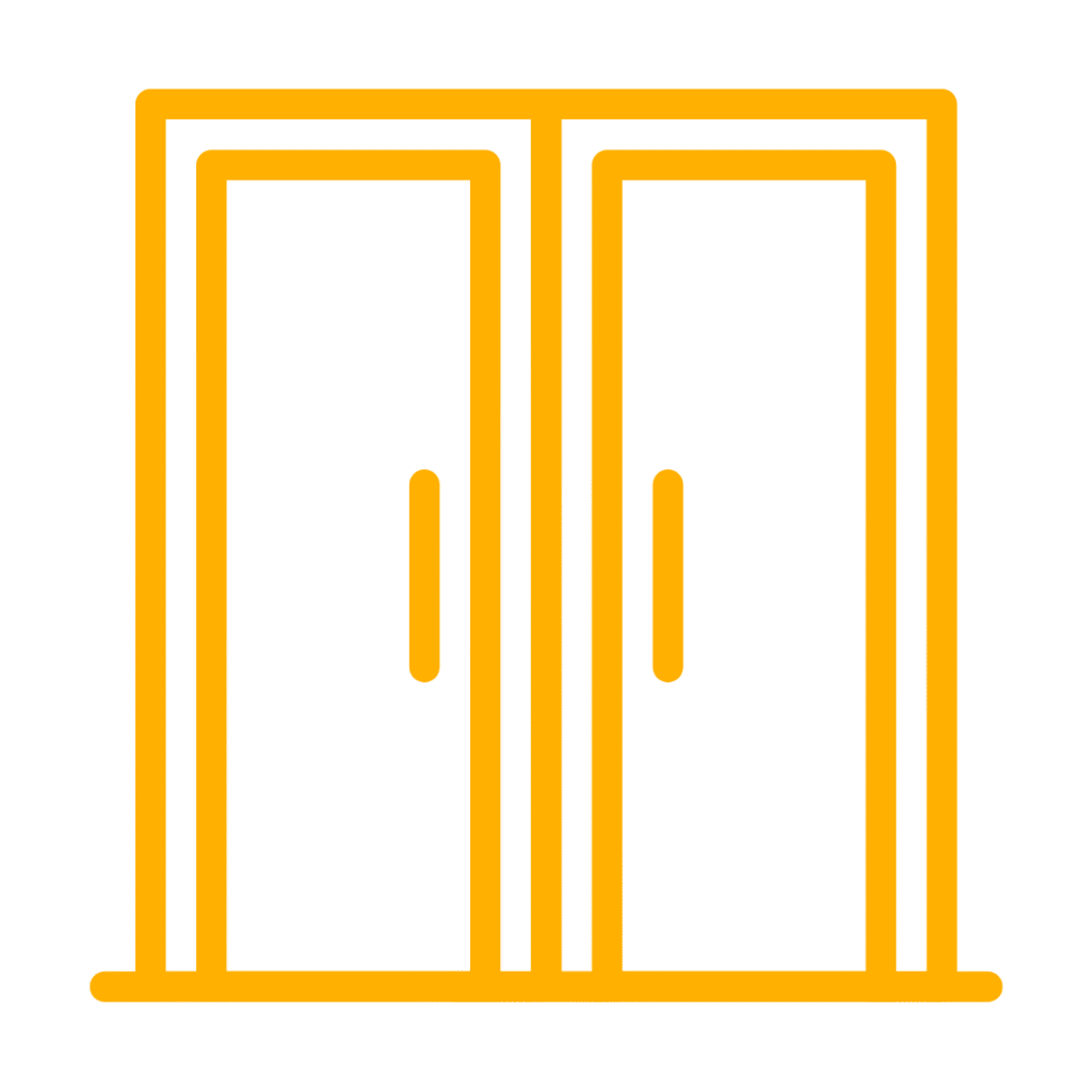 Illustration of double glass doors, symbolizing commercial door repair services and safety solutions by Dr. Glass and Doors.