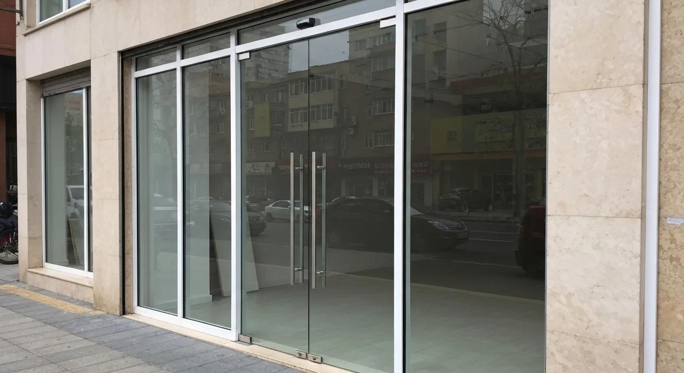 Commercial glass entry door with double handles, showcasing transparency and modern design, suitable for business access in Washington, DC.
