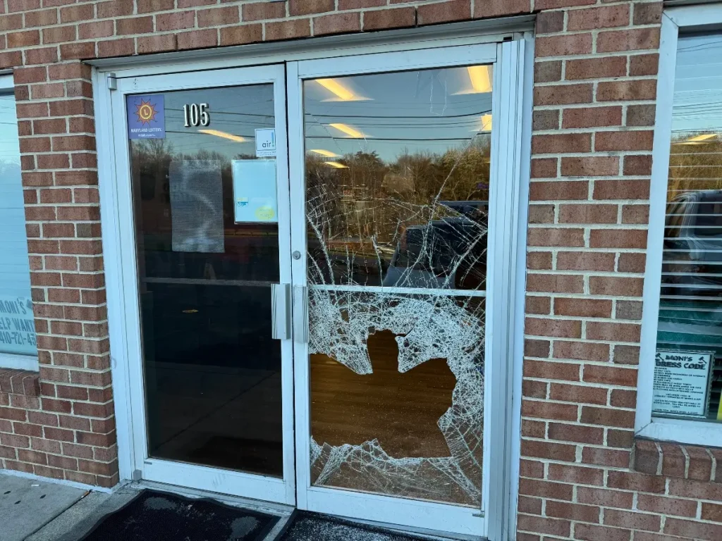 Gambrills MD Storefront Glass Door Shattered 00.webp | Dr. Glass And Doors